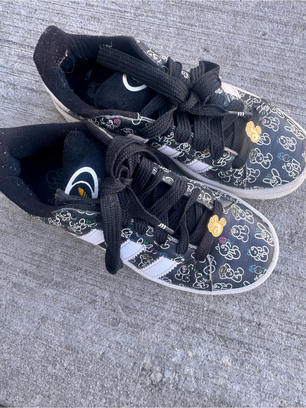 adidas Kids Black Sneakers with White Stripes and Character Print